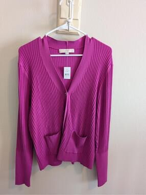 Loft Women's XL Pink Cardigan Sweater Button NEW with Tags Classic Preppy